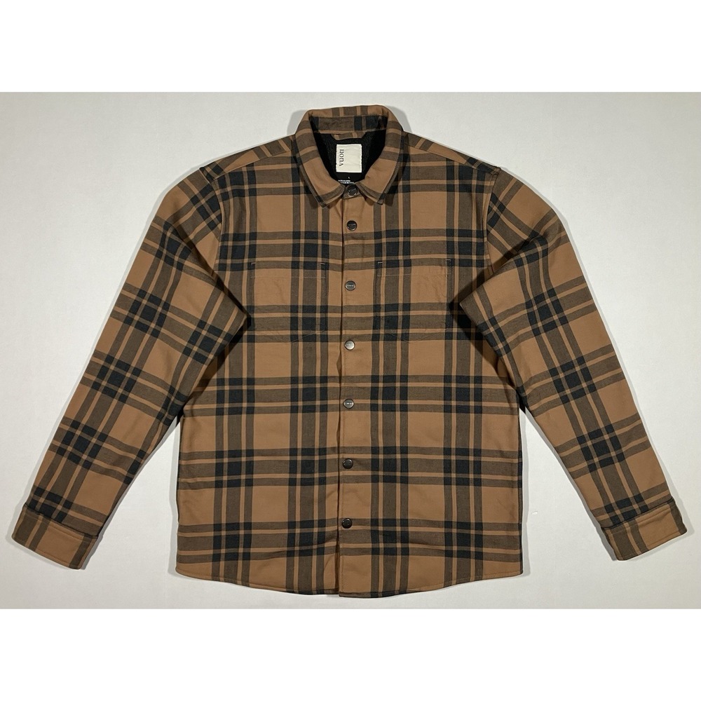 Vuori Range Shirt Jacket Mens Large Beige Plaid Flannel Fleece Lined Shacket